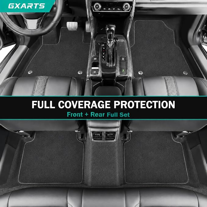 GXARTS Car Floor Mats Carpet Full Set All-Weather Protect Compatible with Toyota Tundra 2007 2008 2009 2010 2011 2012 2013 | Waterproof Black Car Mats with Anti-Slip Backing