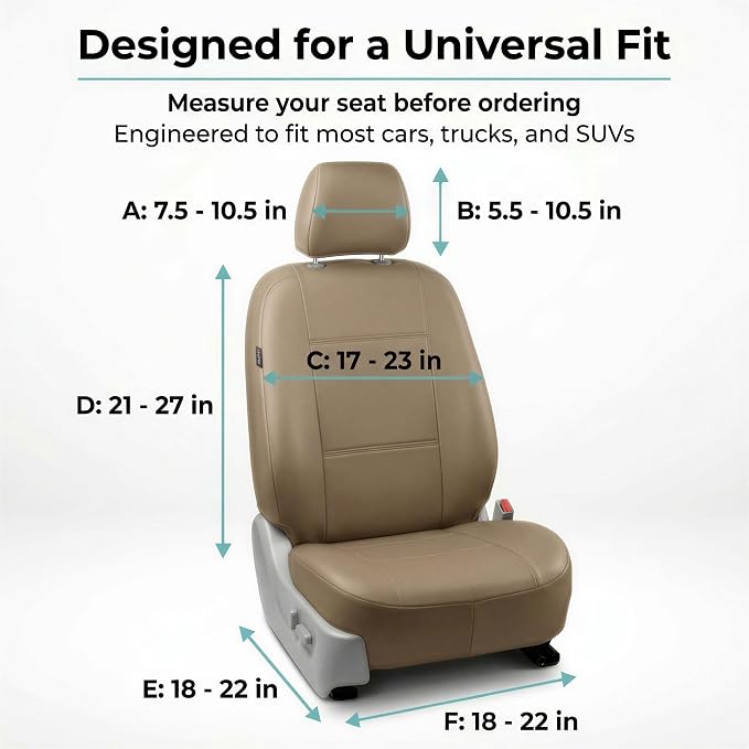 FH Group Car Seat Covers PU Leather Automotive Seat Covers Front Set, Tan Seat Covers Pair Set with Gift Universal Fit Interior Accessories for Cars Trucks and SUVs