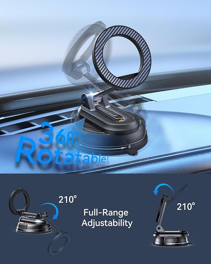 2-IN-1 Detachable MagSafe Car Mount [2800gf Strong Magnet & 89+LBS Suction Base] Vacuum Magnetic Phone Holders for Your Car, 360° Adjustable for iPhone 17 Pro Max 16 15 14 13 12, Car Accessories