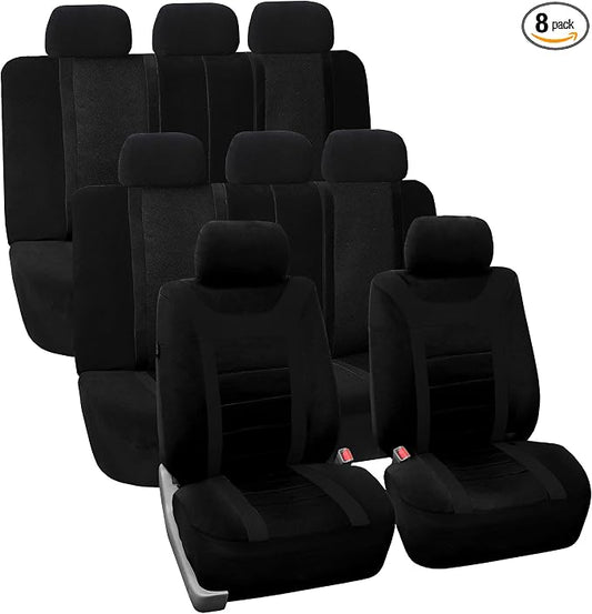 FH Group Car Seat Covers Sports Fabric Three Row Set Black Automotive Seat Covers, Airbag and Split Rear Car Seat Cover Universal Fit Interior Accessories for Cars Trucks and SUV Car Accessories