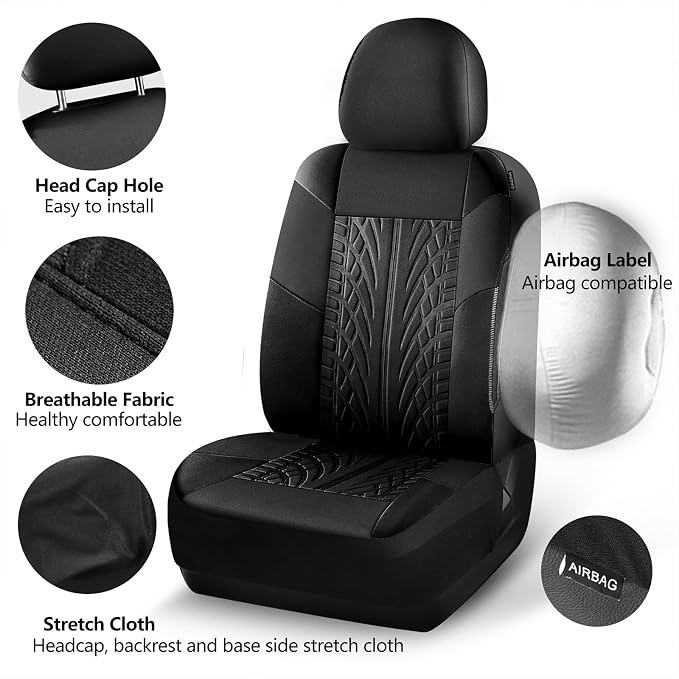 HChengkikz Premium Cloth Seat Covers, Washable Car Seat Cover Full Sets, Elastic Fabric, Airbag Compatible,Breathable All Season Comfort Seat Cover for Most Cars,Trucks,SUVs(Full Set,Black 815) | Breathable, Airbag compatible, Easy to Install, Universa...