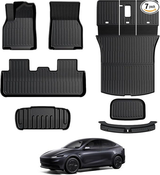 Floor Mats for 2025 2026 Tesla Model Y Juniper Standard Only, 7PCS Full Coverage All Weather Cargo Liner Frunk Backrest Mats & Trunk Sill Guard, Juniper Accessories (Not Fit Premium & Performance &YL)