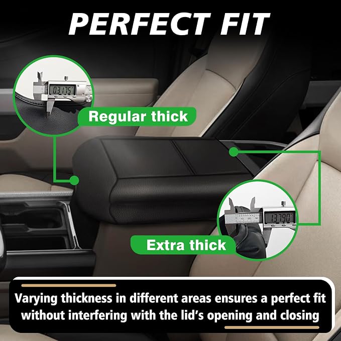 Muslogy Center Console Armrest Cover Fit for Ford F250 F350 F450 2023-2025 2026 Super Duty Accessories, Comfort Armrest Pad Console Lid Cushion Vegan Leather 1-Inch Extra Thick(BucketSeat ONLY)