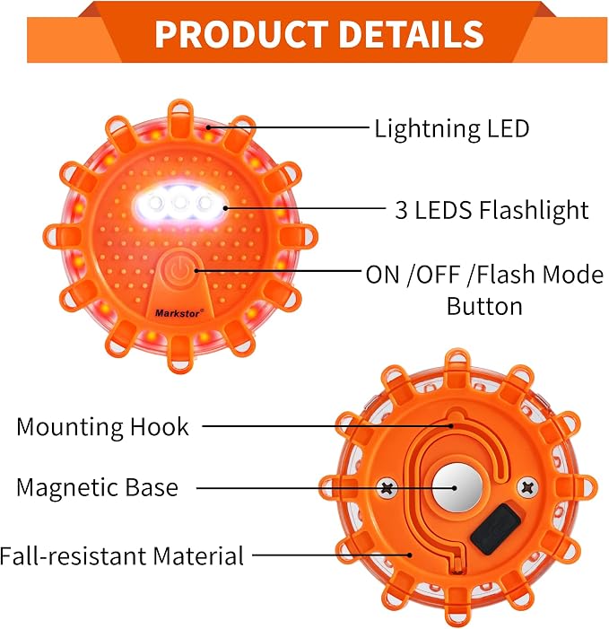 LED Road Flares 3 Pack Roadside Emergency Car Kit Road Safety Flare Light USB Rechargeable Safety Beacon Warning Light 9 Flash Modes