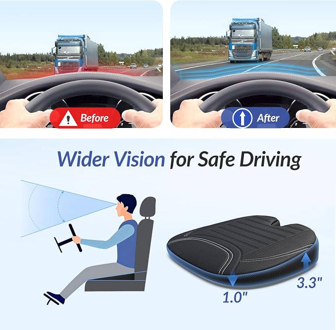 ZIKEE Wedge Car Seat Cushion for Tailbone Pain Relief & Better Visibility | Ergonomic Memory Foam Seat Cushion for Car with Breathable Channel Design, Fits Car, SUV, Truck, Non-Slip Mesh Cover
