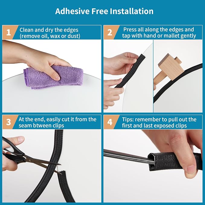 Rubber Edge Trim Guard 32.8ft/10m, Adhesive Free Door Edge Protector, U Shape Edge Seal Strip with Embedded Metal Clips Fits 3/64" to 1/4" Thick Edges (Black)