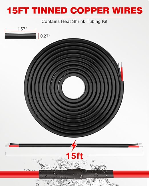 NAOEVO 16 Gauge Wire 2 Conductor Electrical Wire, 16 AWG Stranded PVC Cord, 12V Low Voltage/Tinned Copper/Flexible Cable for Automotive Wiring, Lamp Cord, Marine Cable (15FT)