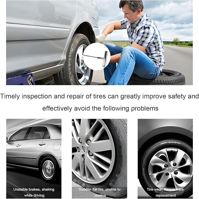 22 PCS Tire Repair Kit, Heavy Duty Tire Puncture Rubber Repair Plugs with Professional Tools, Universal Tire Patch Kit for Car Truck SUV Motorcycle Tubeless Tyre Flats