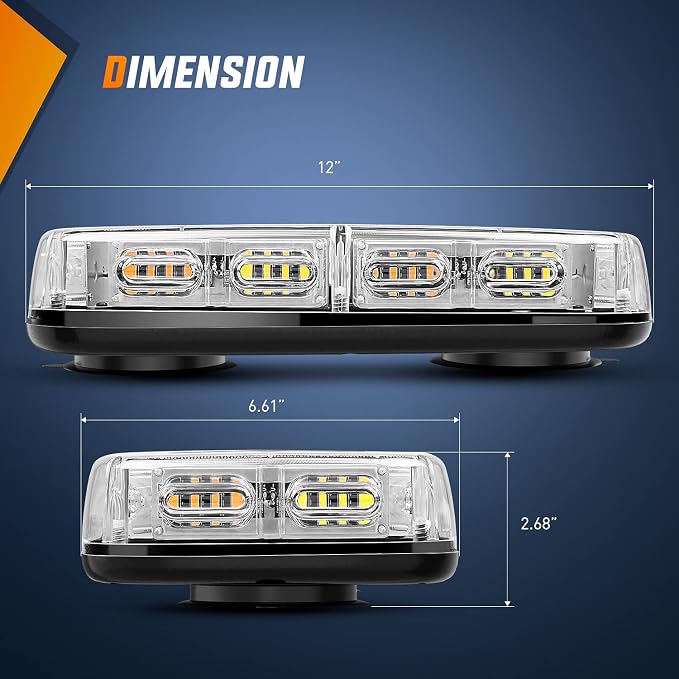 Nilight 2PCS 12 Inch Roof Top Strobe Lights 48LED Hazard Light Emergency Safety Warning LED Flashing Bar Magnetic Mount 12V 24V for Cars Trucks Snow Plows Construction Vehicles