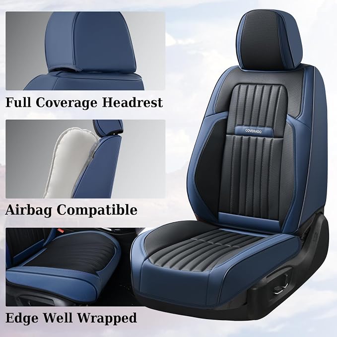 Coverado Car Seat Covers Full Set, Car Seat Protector Car Seat Cushion, Nappa Leather Seat Covers for Cars, Front and Back Seat Protectors Cushions Universal Fit for Most Cars Vehicles(Pink&Grey)