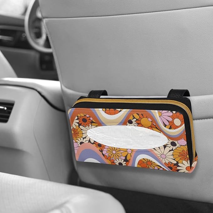 Blossom Flower Car Tissue Box for Sun Visor Back Seat PU Leather Backseat Tissue Holder Car Visor Accessories Car Essentials