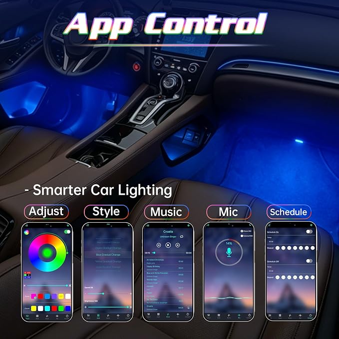 Led Lights for Car, Interior Car Lights, Car Accessories for Women Men | Great Kit For The Money|DIY 16 Million Colors|Music Mic Sync|Bluetooth App Remote Control|RGB 48LED Cigarette Lighter Adapter