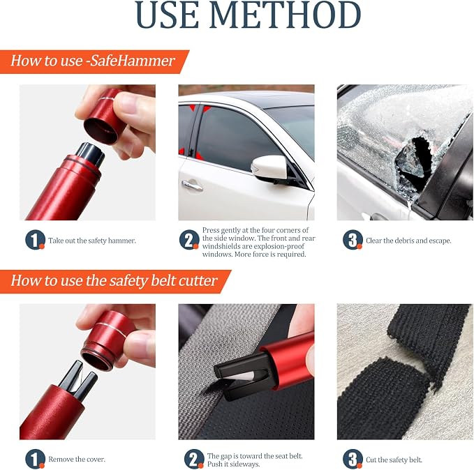 Car Window Breaker and Seatbelt Cutter, 2-in-1 Car Safety Hammer, Multifunctional Auto Glass Breaker, Portable Emergency Rescue Tool for Automotive Accidents