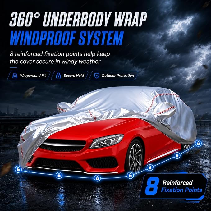 Waterproof All Weather Heavy Duty Vehicle Cover, 360° Underbody Wrap Windproof Design, Quick Install Outdoor Cover,（for Mercedes-Benz C-Class 2008-2025）