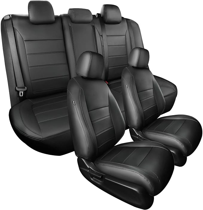 Seat Covers for Honda Civic Hatchback Sport Touring Hybrid 2022-2026 & EX-L 2022-2024, Faux Leather Car Seats Cover Full Set (60/40 Split Seatback-with Rear Armrest) Black