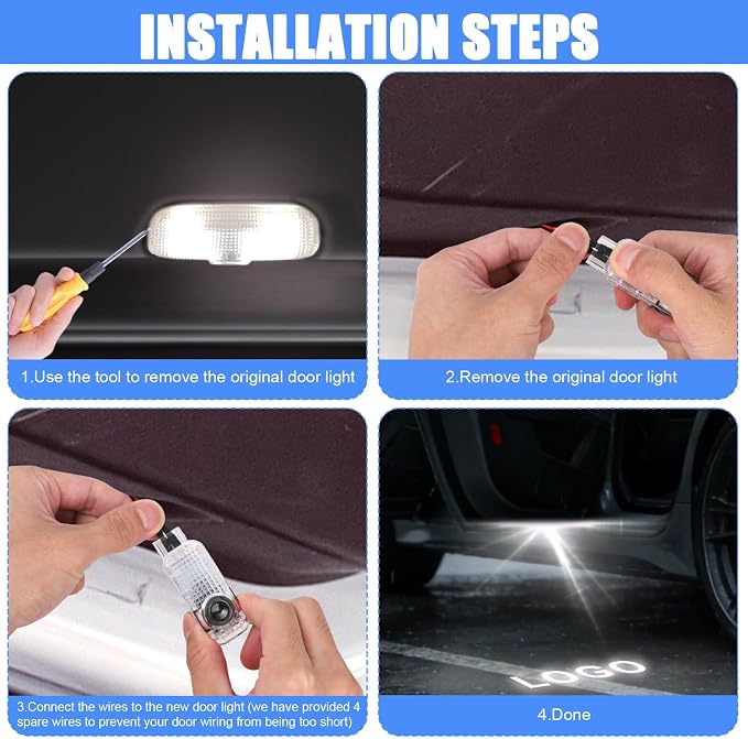 4pcs Never Fade LED Door Light Logo Projection, Car Door Puddle Panel Lights Logo Projector Automotive Accessories Compatible with A3/A4/A5/A6/A7/A8/Q3/Q5/Q7/R8/TT/RS/S3/S4/S5/S6 (4 Rings)