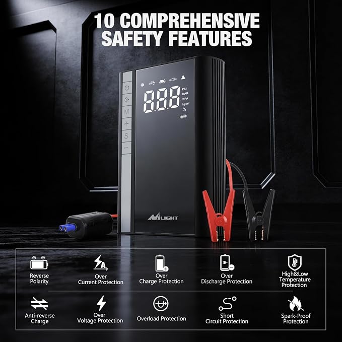 Nilight Jump Starter with Air Compressor 3500A 150PSI Portable Car Battery Booster 9.0 Gas & 8.0L Diesel with Auto-Shutoff Digital Tire Inflator 12V Battery Power Supply w/Large LCD Display