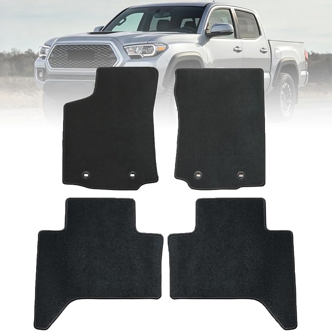 GXARTS Car Waterproof Floor Mats Carpet Full Set Fit for Toyota Tacoma 2018 2019 2020 2021 2022 2023 | All-Weather Protect,with Non-Slip Buckle | Black Velour Automobile Floor Liner Accessories
