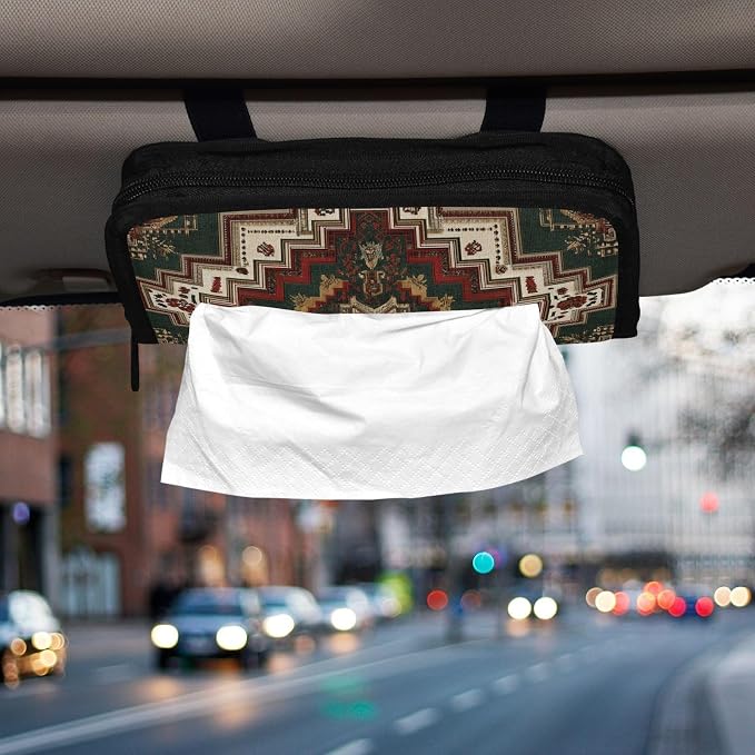 Car Visor Tissue Holder Mask Holder for Car, Car Tissue Box Sun Visor Napkin Holder Car Visor Accessories Adjustable Straps Reusable Durable Easy to Install Boho Olive Green Decor