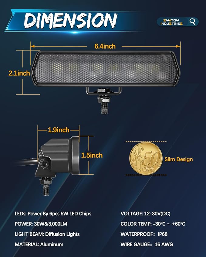 6 Inch Light Bar, SWATOW INDUSTRIES CREE LED Pod Lights Diffusion 6 Inch Driving Light Bar Scene Lights for Truck Pickup Off Road Wrangler Toyota UTV Tractor Heavy Duty Boat