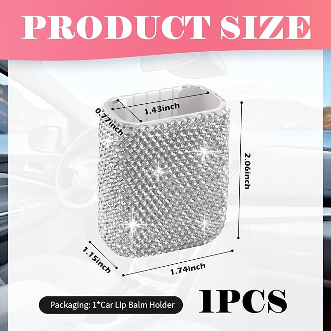 Bling Chapstick Holder for Car with Rhinestone,Portable Car Chapstick Holder as Chapsticks Organizer,Self-Adhesive Cars Lip Balm Holders Cars Interior Accessories for Women (White)
