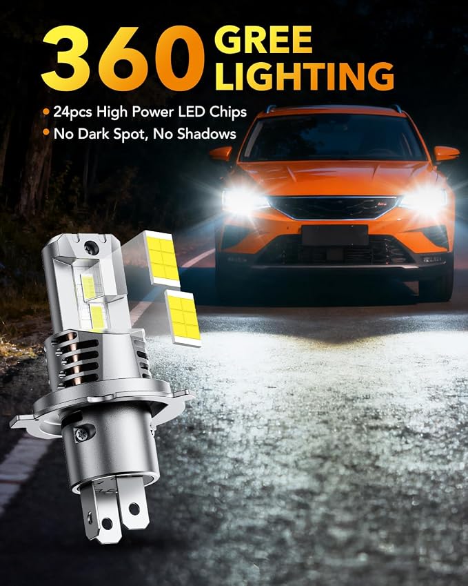 OXILAM Upgraded H4/9003/HB2 Bulbs, 1500% Ultra Bright, Real 1:1 Mini Size, 6500K Cool White, Automotive Replacement with Cooling Fan, IP68 Waterproof, Plug and Play, Pack of 2