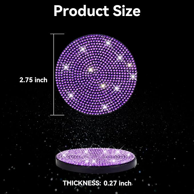 SINGARO Bling Cup Holder Coasters for Car, 4PCS Universal Non-Slip Cup Holder, Embedded Decorative Coasters, Shiny Crystal Car Interior Accessories Gifts for Women (Purple)