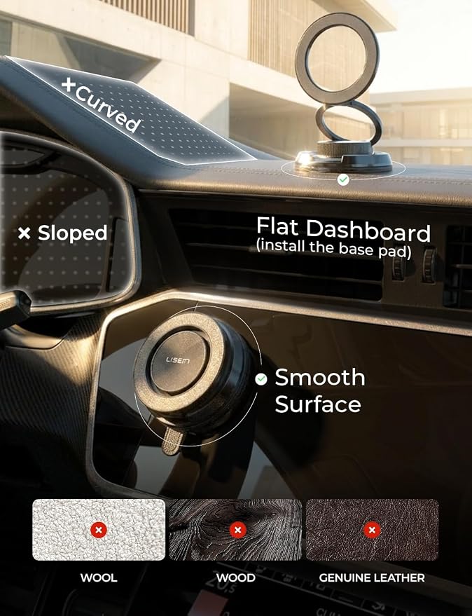LISEN Suction Phone Mount for Vacuum [All-Metal & Nano Gel 98+LBS Suction] 360 Adjustable Vacuum Magnetic Phone Holder for Car, for Magsafe Car Mount for iPhone 17 Pro Max 16 15 14 13 12 &Dash Covers | [True Military-Grade] Car Phone Holder [Upgraded S...