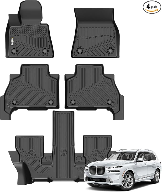 Wailtnb-All Weather Floor Mats for BMW X7 2019-2025 2026 (Only for 6 Passenger) Custom Fit BMW X7 40i, M50i, M60i Waterproof Durable Easy to Clean fit for 2019-2025 Accessories Black