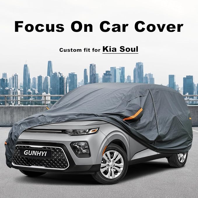 GUNHYI Premium Car Cover Custom Fit Kia Soul (2009-2026), 16 Layers Heavy Duty Car Cover Waterproof All Weather with Zipper Door for Sun Rain Snow Dust Uv Protection