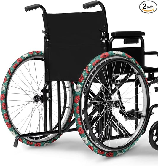 Colorful Floral Wheelchair Wheel Covers Set of 2 Electric Wheelchair Accessories to Protect Floors Carpets