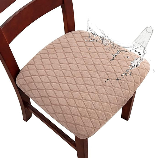 Genina Waterproof Seat Covers for Dining Room Chairs, Stretch Chair Covers Removable Washable Dinning Room Kitchen Chair Seat Cushion Slipcovers (Argyle-Khaki, 6 PCS)