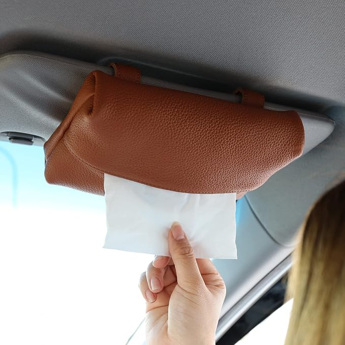 KINIVA Car Tissue Holder Sun Visor Napkin Tissue Box Holder for Car Visor Leather Tissue Holder Dispenser for Car(Brown)
