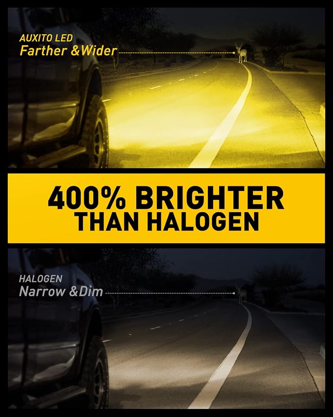 AUXITO H8 H11 H16 LED Fog Light Bulbs, 3000K Amber Yellow, Strong Penetrating Power, Long Lifespan, Plug and Play, Canbus Error Free, Halogen Replacement DRL Bulbs for Rainy Snowy Foggy, 2 Pack