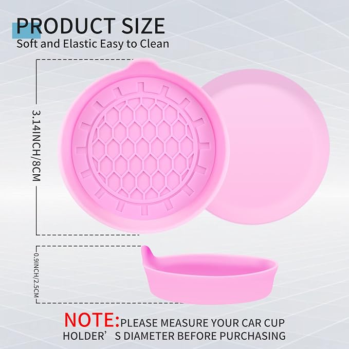 Amooca Automotive Cup Holders Universal Car Cup Coaster Waterproof Non-Slip Sift-Proof Spill Holder Car Interior Accessories 4 Pack Pink