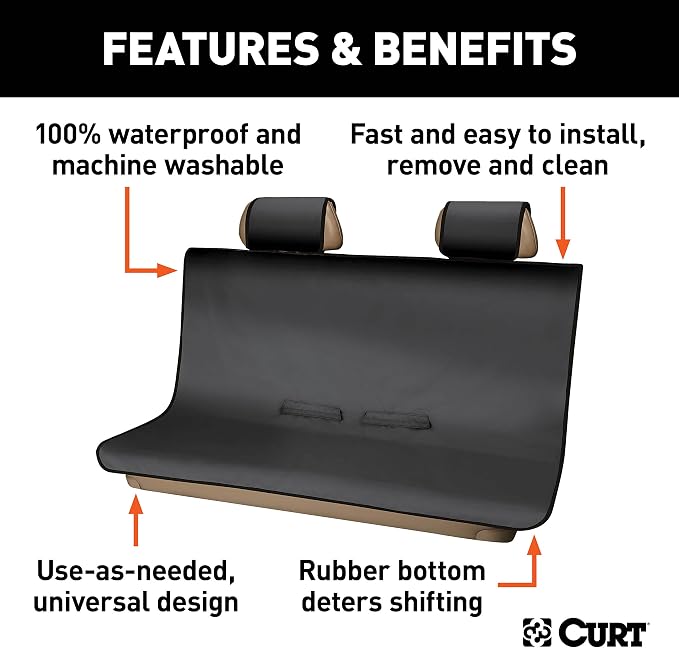 CURT 18511 Seat Defender 58-Inch x 55-Inch Black Waterproof Universal Bench Car Seat Cover Protector