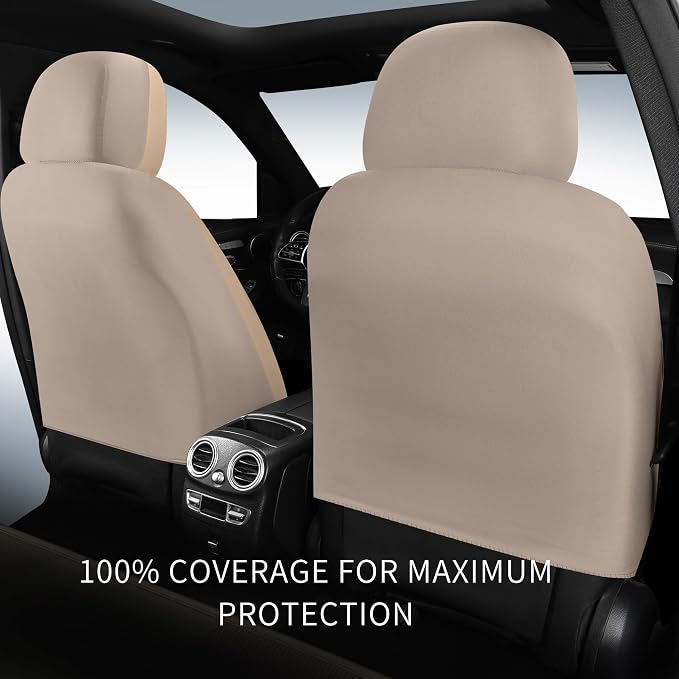 HChengkikz Front Car Seat Cover, Waterproof Faux Leather (Beige) | Car Seat Protectors, Quilting, Easy to install, Airbag Compatible, Universal Fit for Most Suvs, Trucks, SUVs