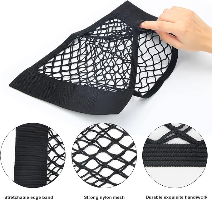 4PCS Universal Car Pouch Mesh Ceiling Netting Storage Black | Elastic Trunk Organize Bag, Auto Wall Sticker Net Pocket, Load Cargo Mesh Storages Holder
