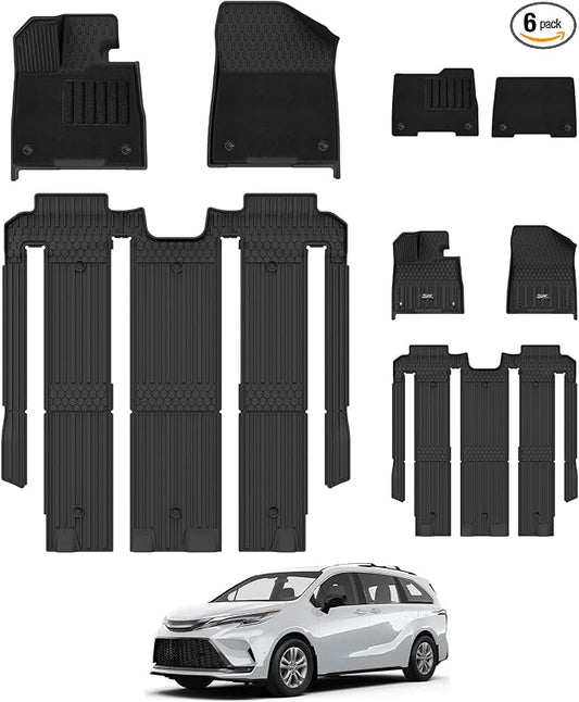 3W Floor Mats with Front Carpet Compatible for Toyota Sienna 2021-2026 7 Seat, TPE All Weather Custom Fit Floor Liner for Toyota Sienna 1st, 2nd and 3rd Row, Black (Not Fit 2025 2026 Platinum Edition)