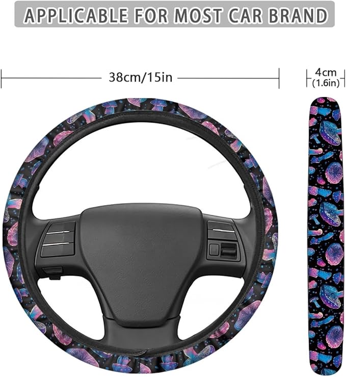 AFPANQZ Car Steering Wheel Cover Sweat Absorption Safe Driving | Mushroom Print Car SUV Sedans Interior Accessories, Steering Wheel Protection Sweat Absorption