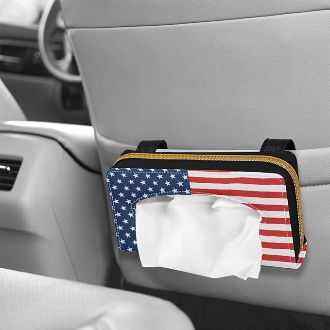 USA Flag Car Sun Visor Napkin Holder Leather Backseat Tissue Case Holder for Car,Vehicle Car Visor Tissue Holder Napkin Holder
