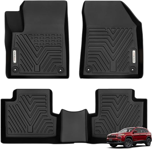 YITAMOTOR Floor Mats Compatible with 2015-2023 Jeep Cherokee (Not fit for Grand Cherokee), Custom Fit Floor Liners, 1st & 2nd Row All-Weather Protection, Black