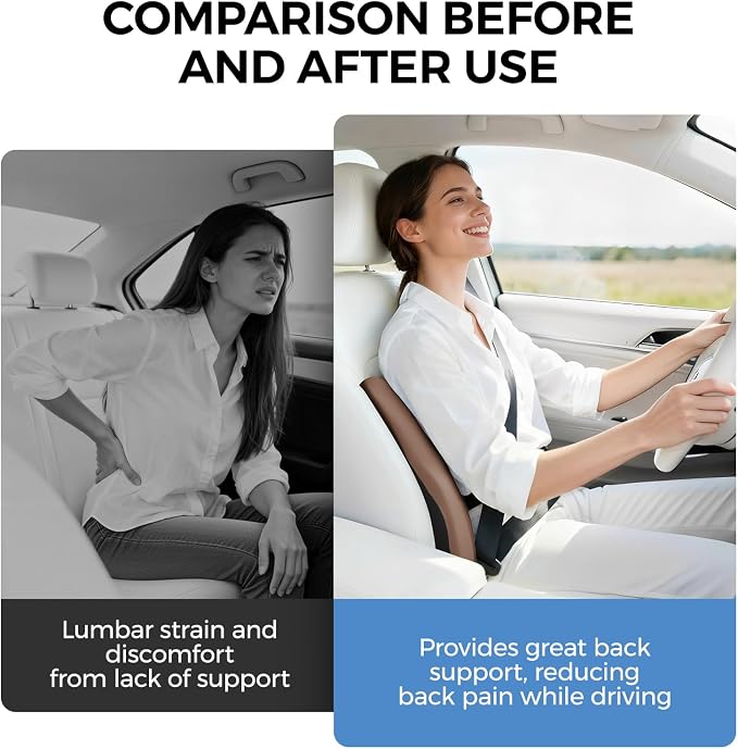 BEBAS Lumbar Support Pillow for Car, Memory Foam Back Cushion for Driving, Ergonomic Lumbar Pillow for Pain Relief, Comfort Lower Back Support for Office Chairs, Car Seat, Wheelchair -Brown