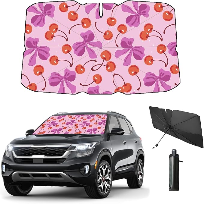 Windshield Sun Shade Umbrella for Car Front Window Sun Visor for Windshield Car Summer Accessories Protect Interior from UV Rays & Heat for Sedan, Compact SUV, Hatchbacks 57"*31" （Cherry）