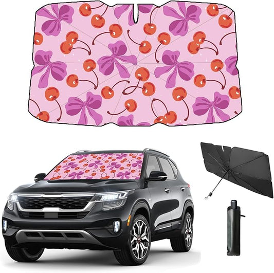 Windshield Sun Shade Umbrella for Car Front Window Sun Visor for Windshield Car Summer Accessories Protect Interior from UV Rays & Heat for Sedan, Compact SUV, Hatchbacks 57"*31" （Cherry）