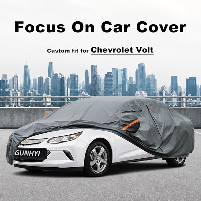 GUNHYI Premium Car Cover Custom Fit Chevrolet Volt, 16 Layers Heavy Duty Car Cover Waterproof All Weather with Zipper Door for Sun Rain Snow Dust Uv Protection