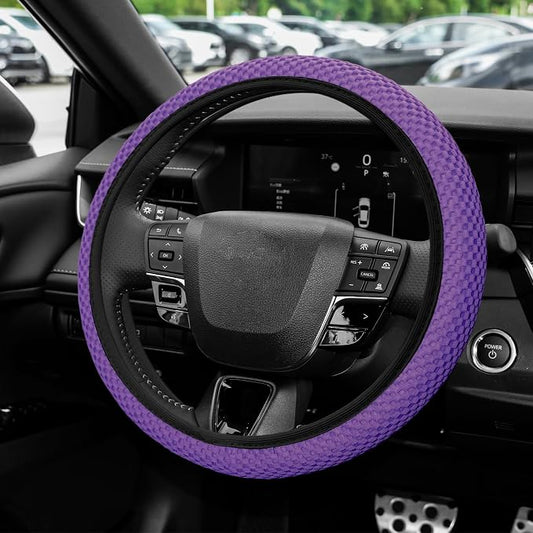 Elastic Stretch Steering Wheel Cover, Steering Wheel Protector, 15 Inch Anti-Slip Breathable Microfiber Ice Silk Protection, Easy Carry, Warm in Winter & Cool in Summer for Cars (Purple)