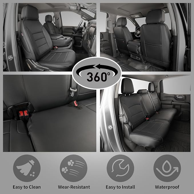 EKR Silverado Seat Covers Custom Fit for (DoubleCab) 2014-2018 Chevrolet Silverado 1500 WT/LS & 2015-2019 HD WT,2DR,Rear Bench Seat No Armrest,Faux Leather(Black)