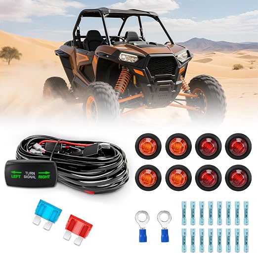 Nilight UTV ATV Turn Signal Wiring Harness Kit w/Horizontal Rocker Switch | Street Legal Flasher Relay Kits Red & Yellow Lights for Polaris Kawasaki Teryx Can Am Commander Cat Wild Green Backlight