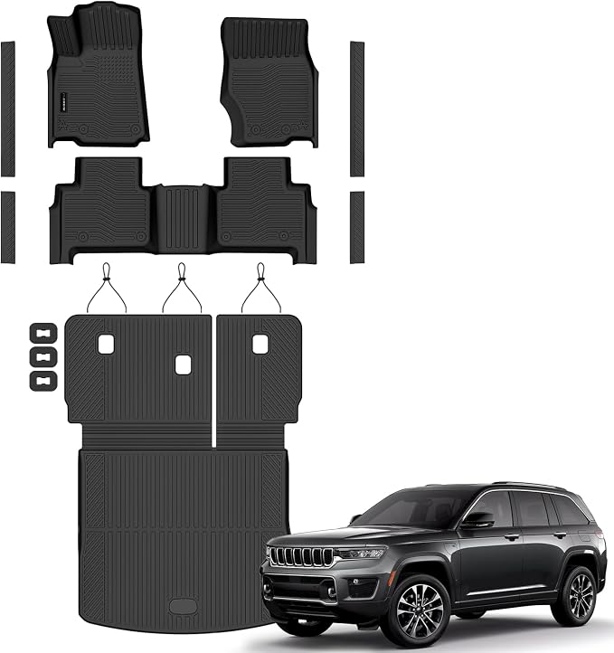 Auxko All Weather Floor Mats Cargo Mat for Jeep Grand Cherokee 2022-2026 with Backrest Mat & Door Sill Protector TPE Liners All Season Accessories Guard Odorless Anti-Slip Liners Trunk Tray